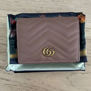Gucci Pink Taupe Leather Wallet with Gold Logo